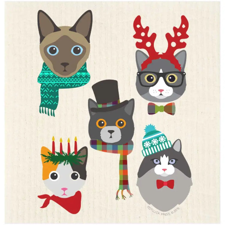 Holiday Cat Characters Swedish Dishcloth
