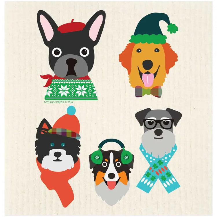 Holiday Dog Characters Swedish Dishcloth
