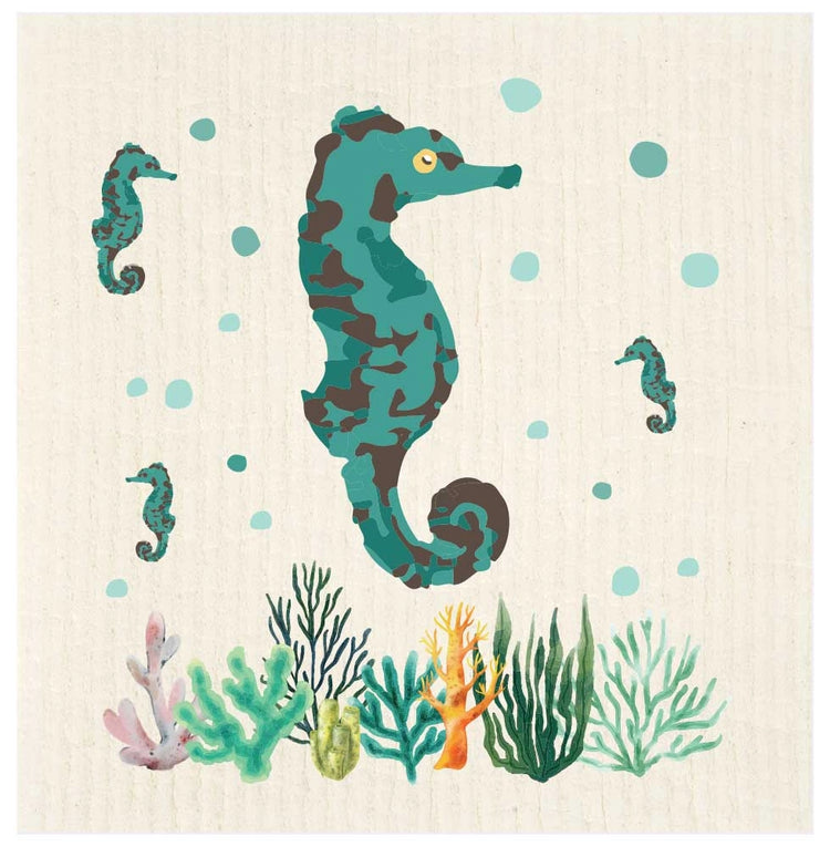 Seahorse with Coral Swedish Dishcloth