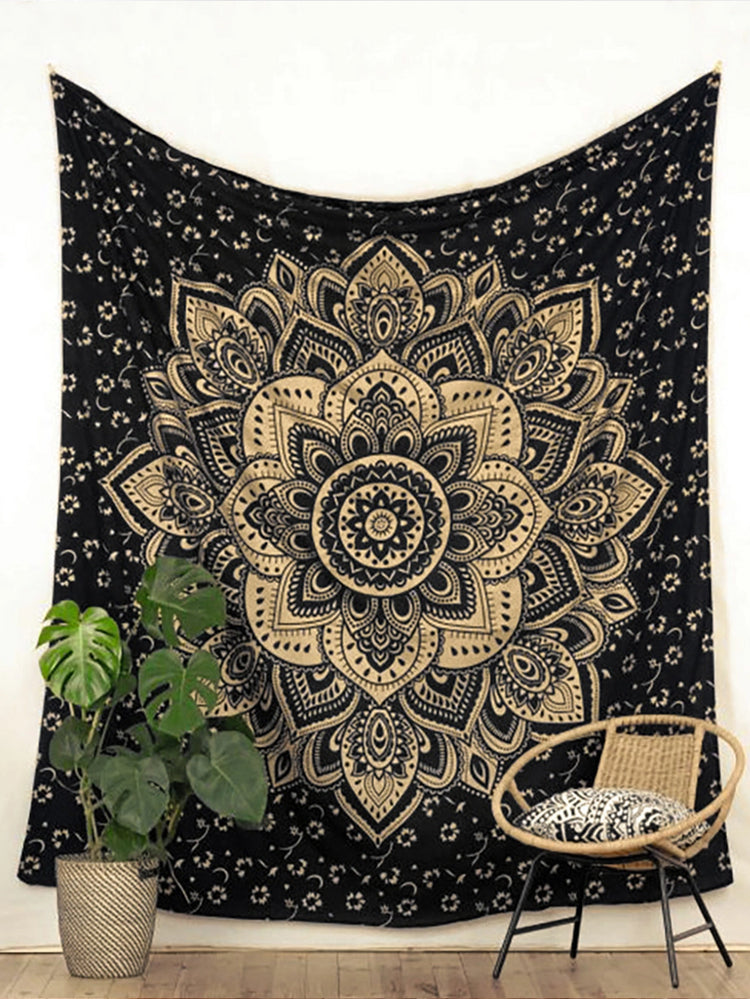 Fair Trade Lotus Tapestry - Black/Gold