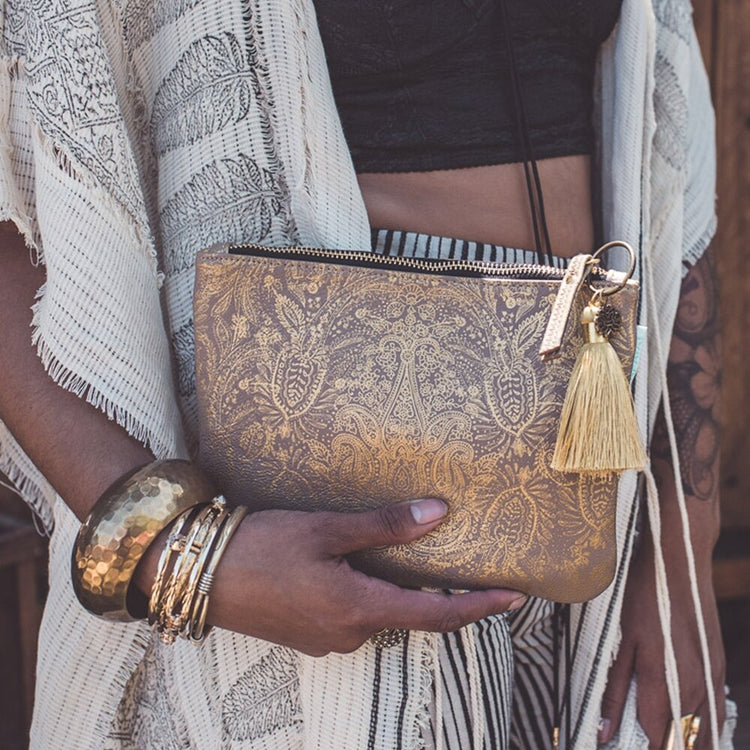 Paisley Gold Pocket Clutch