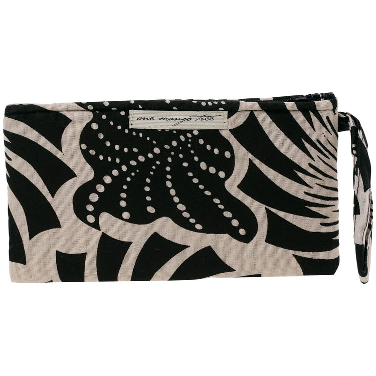 Ugandan Organic Waxcloth Wristlet - Black and White