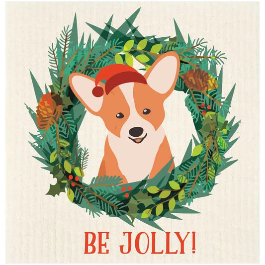 Jolly Corgi Wreath Swedish Dishcloth