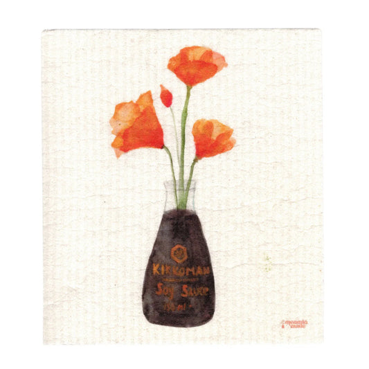 California Poppy in Soy Sauce Swedish Dishcloth