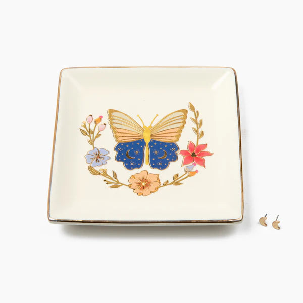 NEW! Jewelry Dish & Stud Earring Set - Butterfly/Cream
