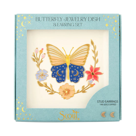 NEW! Jewelry Dish & Stud Earring Set - Butterfly/Cream