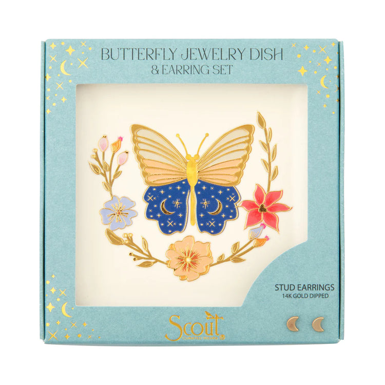 NEW! Jewelry Dish & Stud Earring Set - Butterfly/Cream