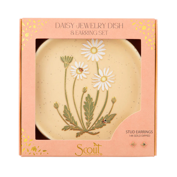 NEW! Jewelry Dish & Stud Earring Set - Daisy/Vanilla
