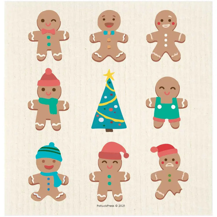 Gingerbread Men with Tree Swedish Dishcloth