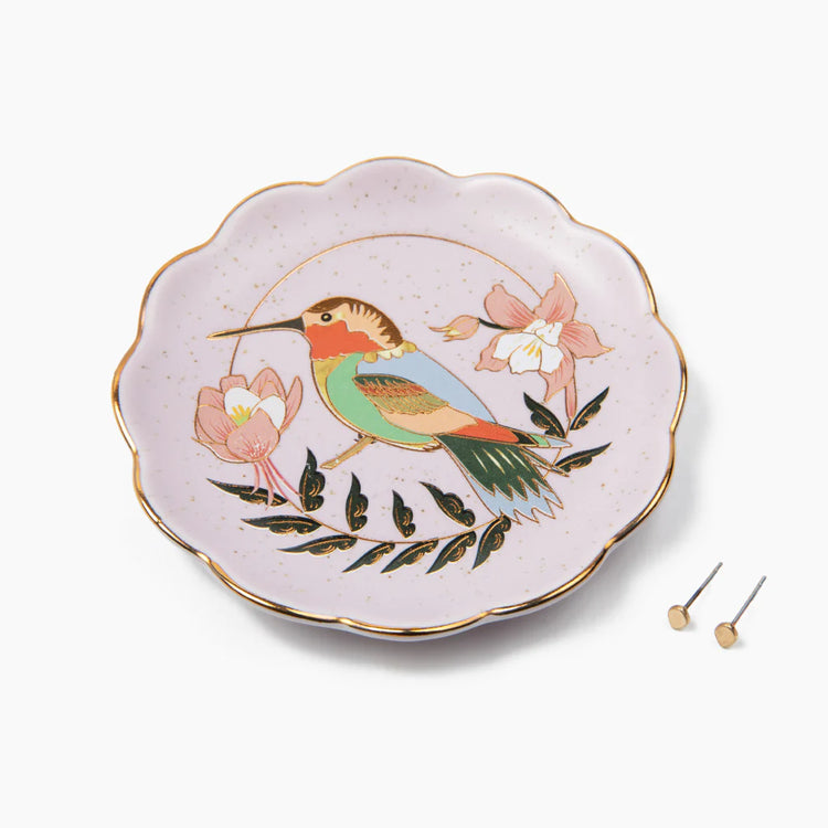 NEW! Jewelry Dish & Stud Earring Set - Hummingbird/Lavender