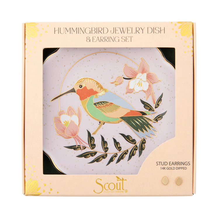 NEW! Jewelry Dish & Stud Earring Set - Hummingbird/Lavender