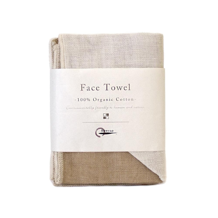 Japanese Organic Cotton Face Towel - Ivory/Brown