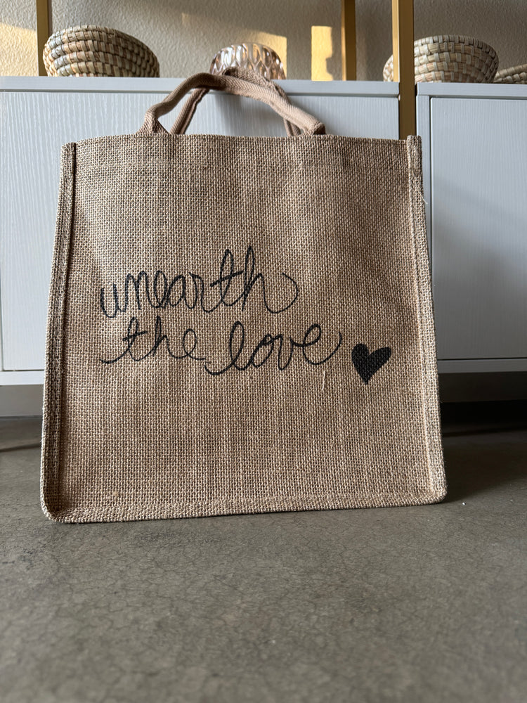 Unearth the Love Reusable Jute Tote Bag