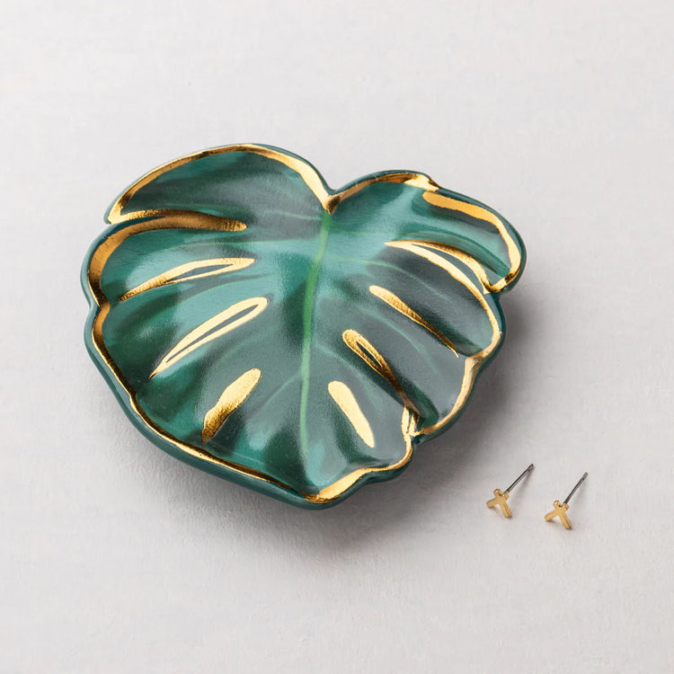 NEW! Jewelry Dish & Stud Earring Set - Leaf/Sage