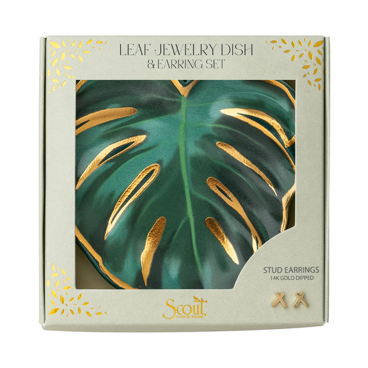 NEW! Jewelry Dish & Stud Earring Set - Leaf/Sage