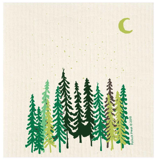 Tall Trees and Moon Swedish Dishcloth