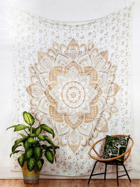 Fair Trade Lotus Tapestry - White/Gold