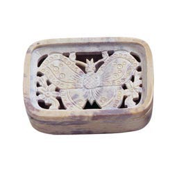 Butterfly Soapstone Soap Dish, Hand Carved