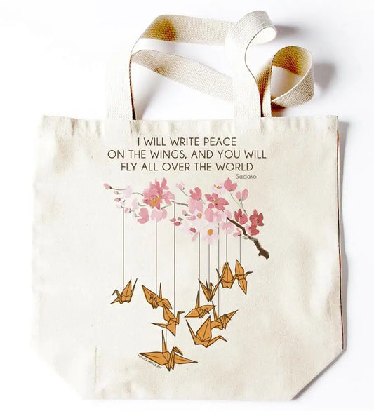 Cherry Blossom Crane Quote Potluck Press Tote Bag
