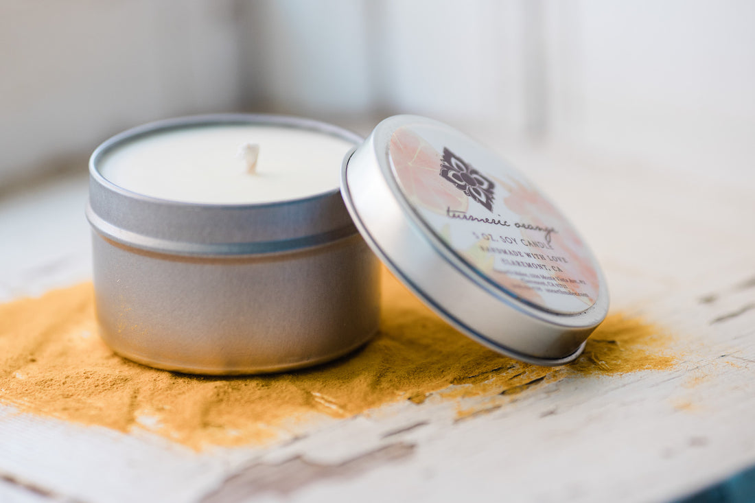 Tumeric Candle Turmeric Orange Travel Candle Tin – Unearth Malee